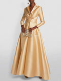 Green Evening Gown Elegant Christmas Red Dress Formal Wedding Guest Floor Length Long Sleeve Shirt Collar with Ruched