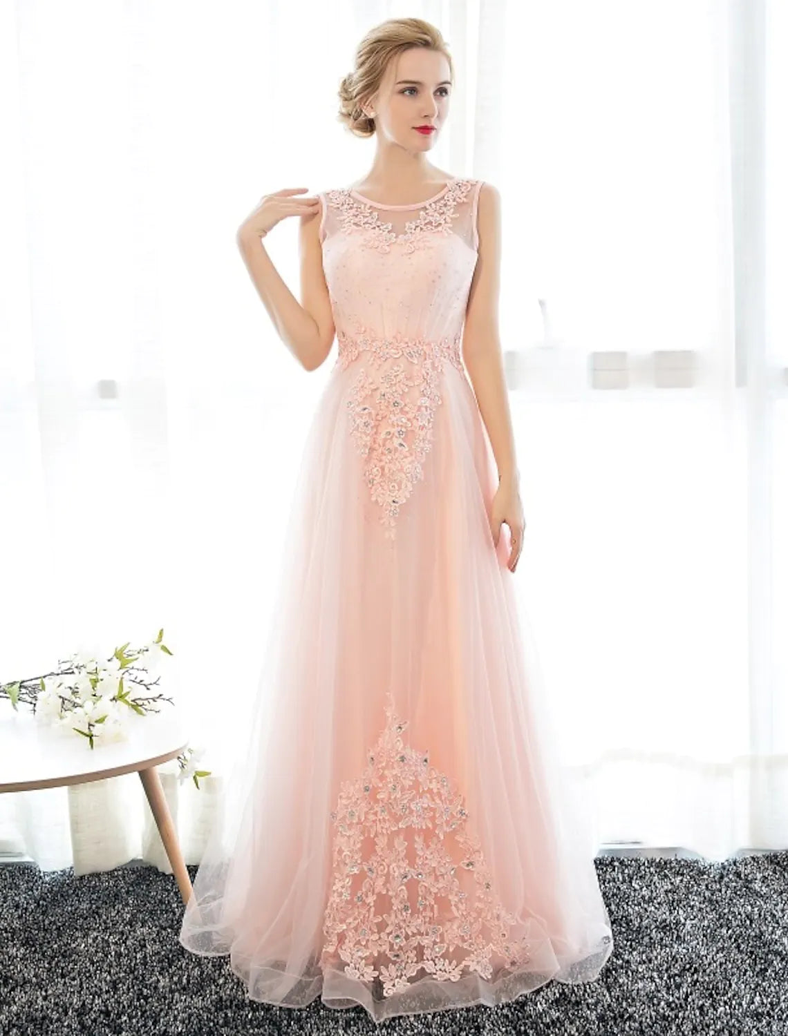 Wedding Guest Floor Length Sleeveless with Crystals Appliques
