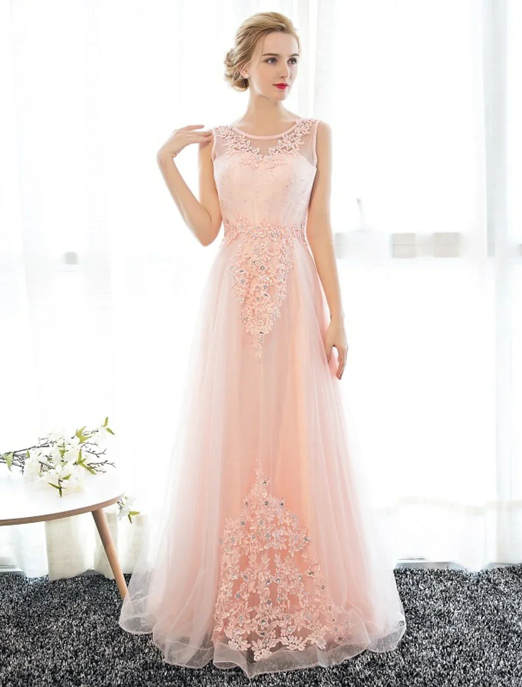 Sheath / Column Dress Wedding Guest Floor Length Sleeveless Illusion Neck with Crystals Appliques