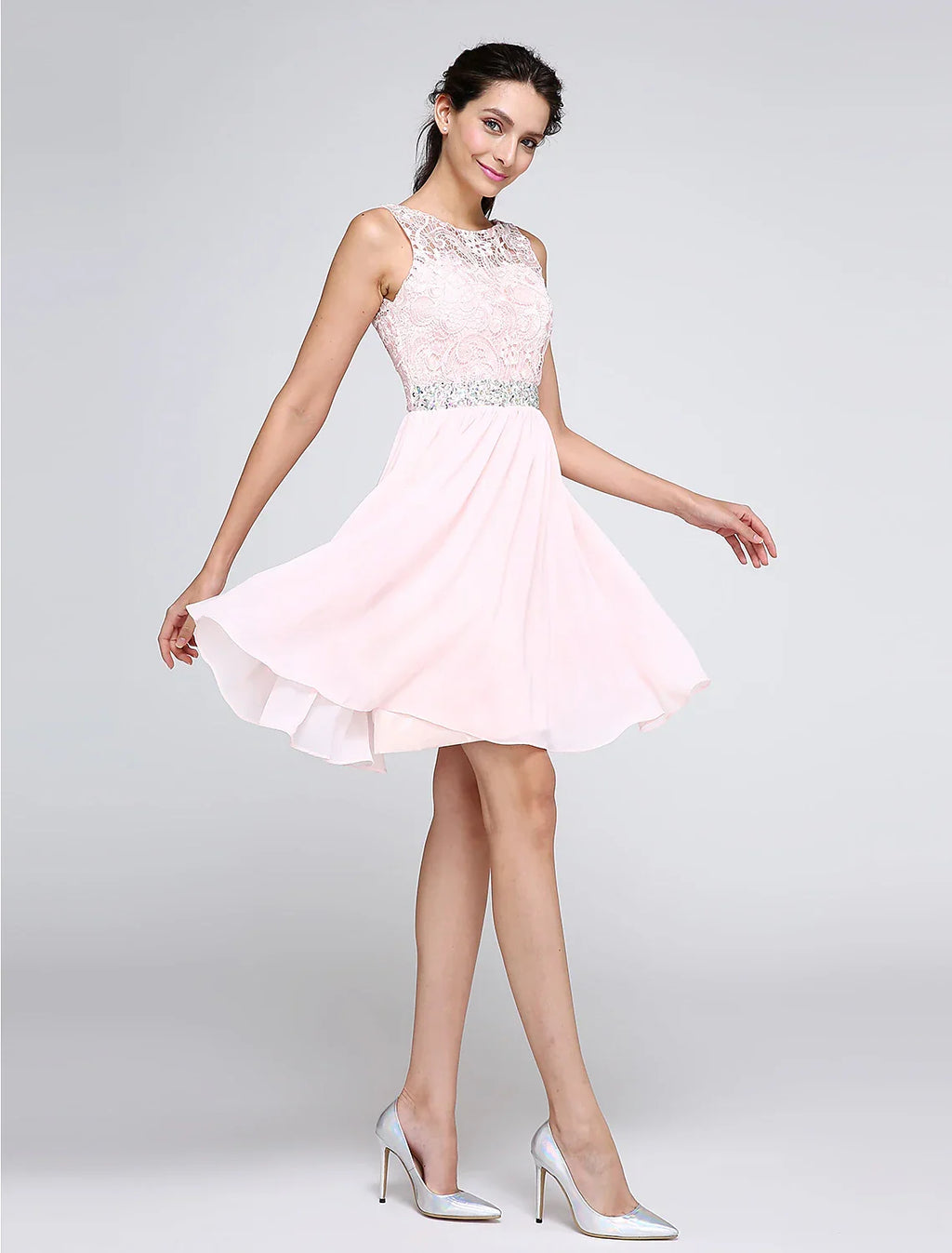 Pink Special Occasion Dresses Party Dress Homecoming Graduation Short / Mini Sleeveless Illusion Neck Dress V Back Low Back with Crystals