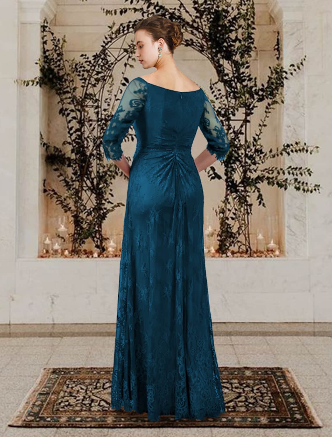 Mother of the Bride Dress Plus Size Elegant Floor Length Short Sleeve Ruffles Crystal Brooch