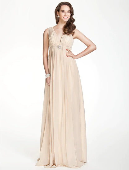 Elegant Red A-Line V-Neck Sleeveless Classic-Back Floor-Length Bridesmaid Dress