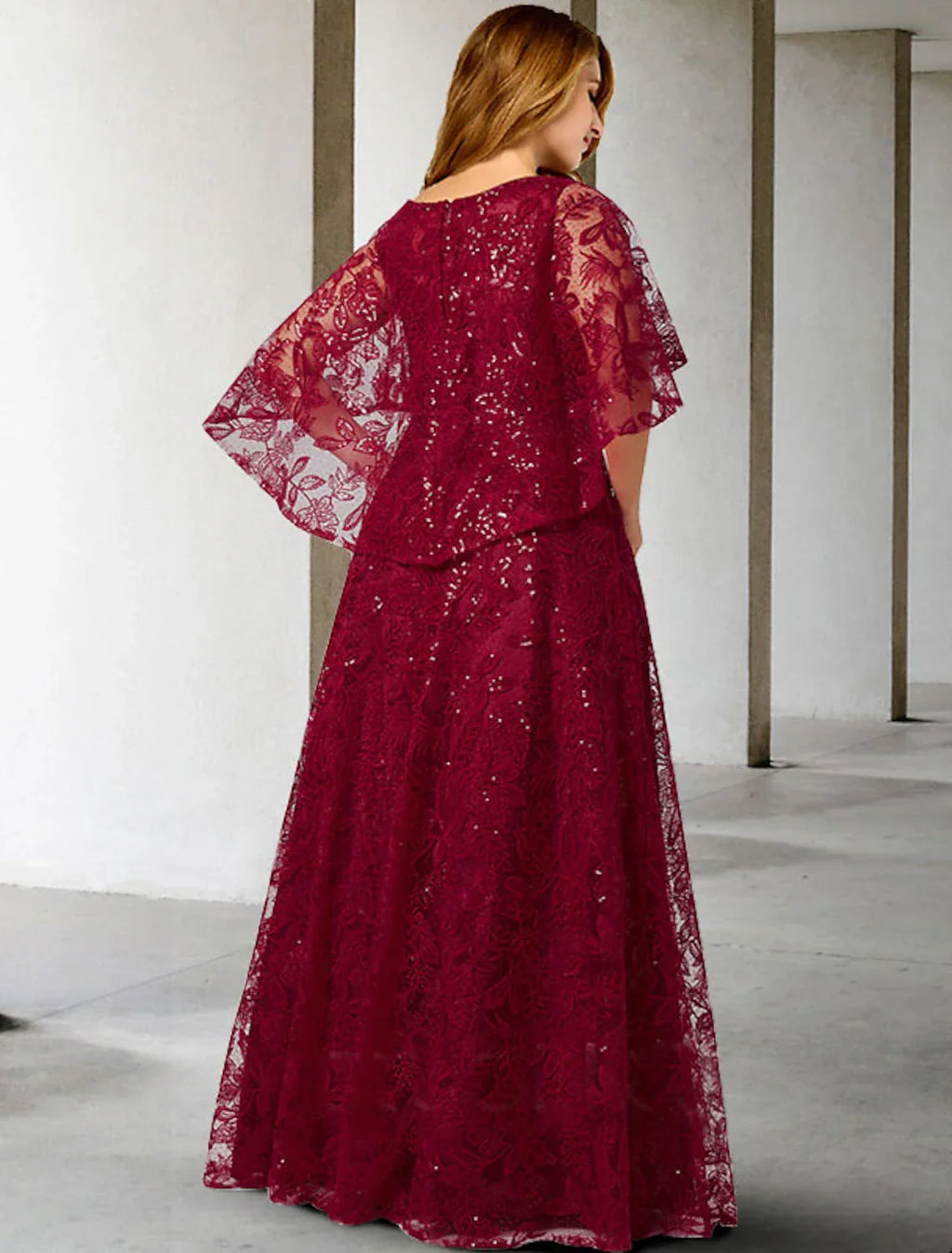 Mother of the Bride Dress Plus Size Hide Belly Elegant Jewel Neck Floor Length Half Sleeve No with Appliques