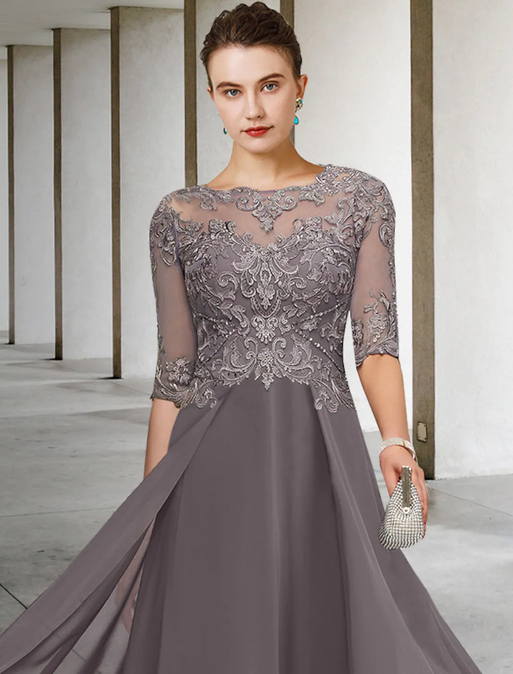 Mother of the Bride Dress Formal Wedding Elegant Asymmetrical Ankle Length Half Sleeve No Beading Appliques