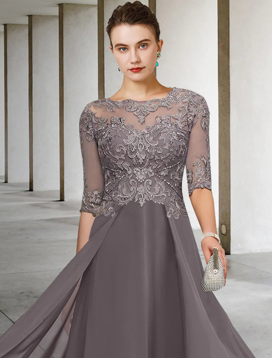 Mother of the Bride Dress Formal Wedding Elegant Asymmetrical Ankle Length Half Sleeve No Beading Appliques