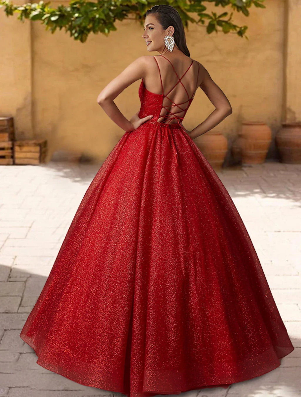 Ball Gown Quinceanera Dresses Sparkle & Shine Dress Sweet 16 Birthday Floor Length Sleeveless Spaghetti Strap with Glitter Criss Cross Pleats