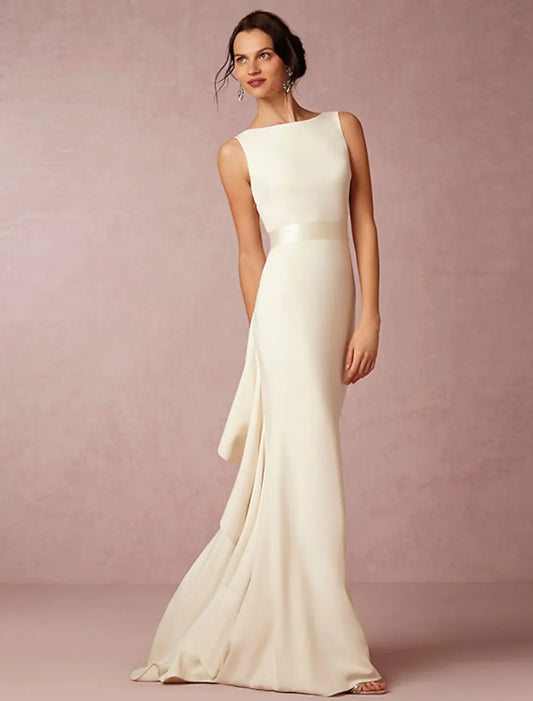 Elegant Red A-Line Classic-Neck Sleeveless Open-Back Floor-Length Wedding Dress