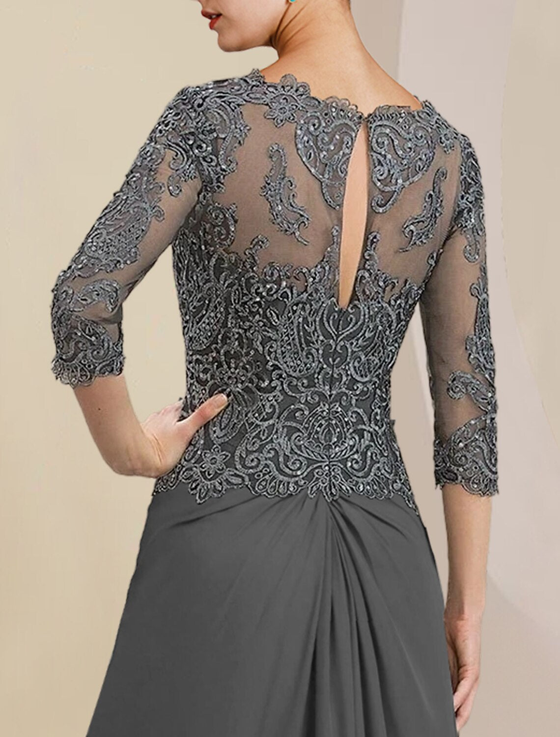 Sheath / Column Mother of the Bride Dress Formal Wedding Guest Elegant V Neck Floor Length 3/4 Length Sleeve with Appliques