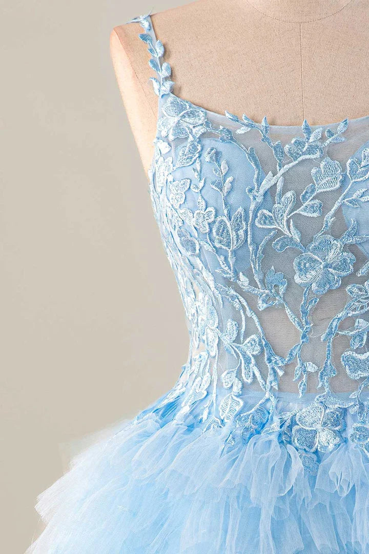 Tulle A-line Mini Spaghetti Straps Zip Back Homecoming Dress