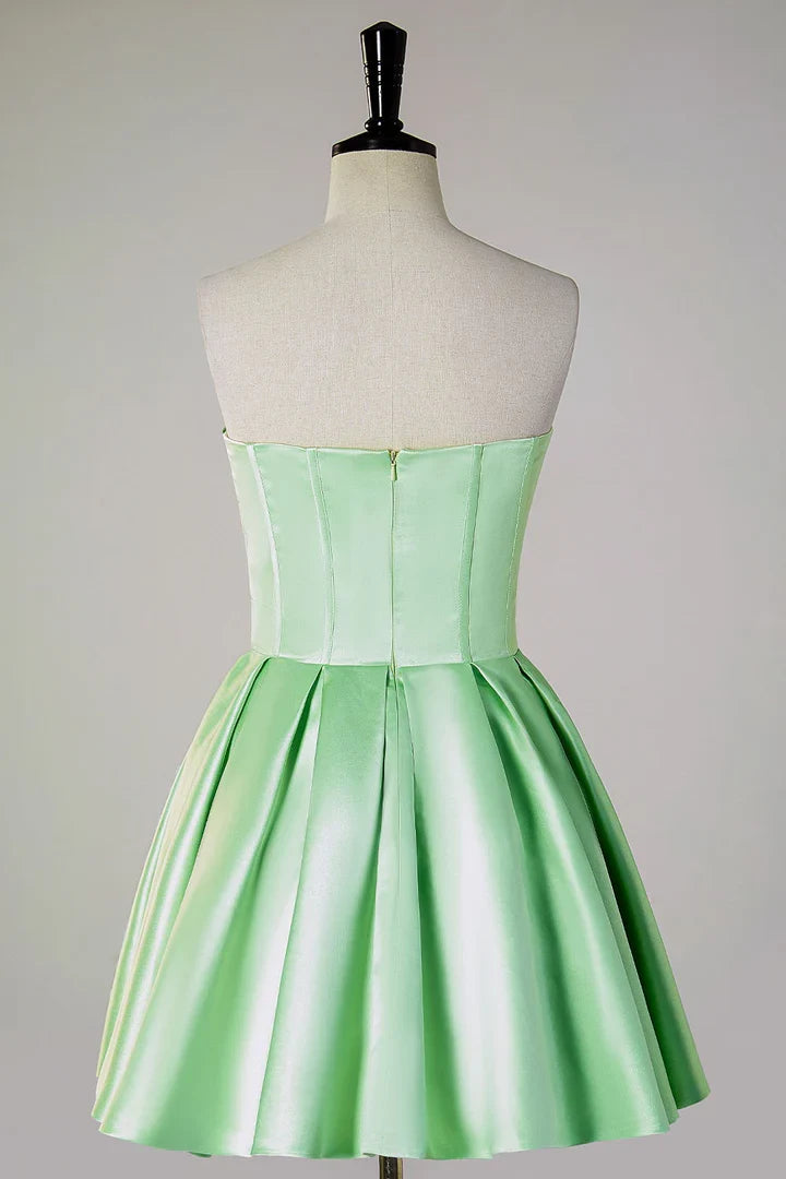 Satin A-line Mini Strapless Zip Back Homecoming Dress