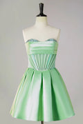 Satin A-line Mini Strapless Zip Back Homecoming Dress