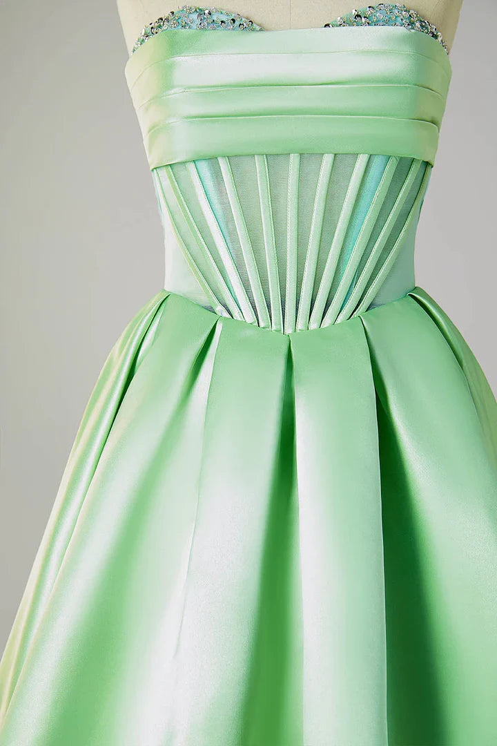 Satin A-line Mini Strapless Zip Back Homecoming Dress