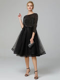 Cocktail Dresses Sparkle & Shine Dress Formal Tea Length 3/4 Length Sleeve Jewel Neck Fall Wedding Guest