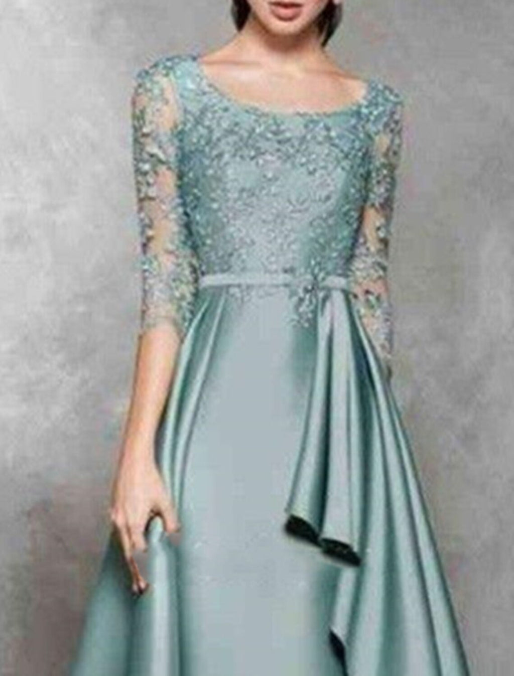 Mother of the Bride Dress Wedding Guest Elegant Jewel Neck Floor Length 3/4 Length Sleeve No with Sash / Ribbon Ruffles Appliques