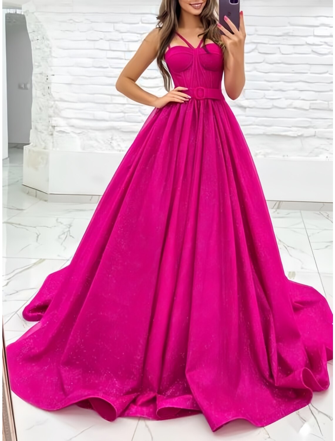 Evening Gown Elegant Dress Formal Court Train Sleeveless Sweetheart with Pleats