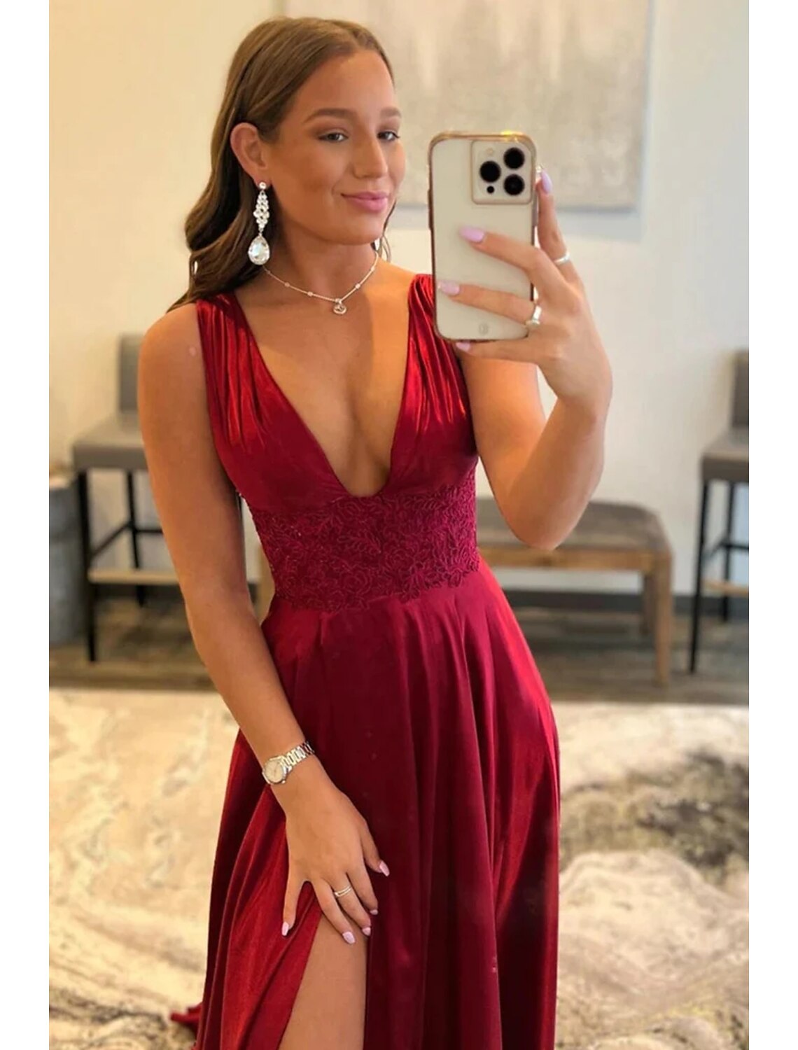 Empire Dress Formal Court Train Sleeveless Scoop Neck Backless with Slit