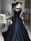 Ball Gown Evening Gown Princess Dress Prom Wedding Party Floor Length Long Sleeve Jewel Neck Wednesday Addams Family with Appliques