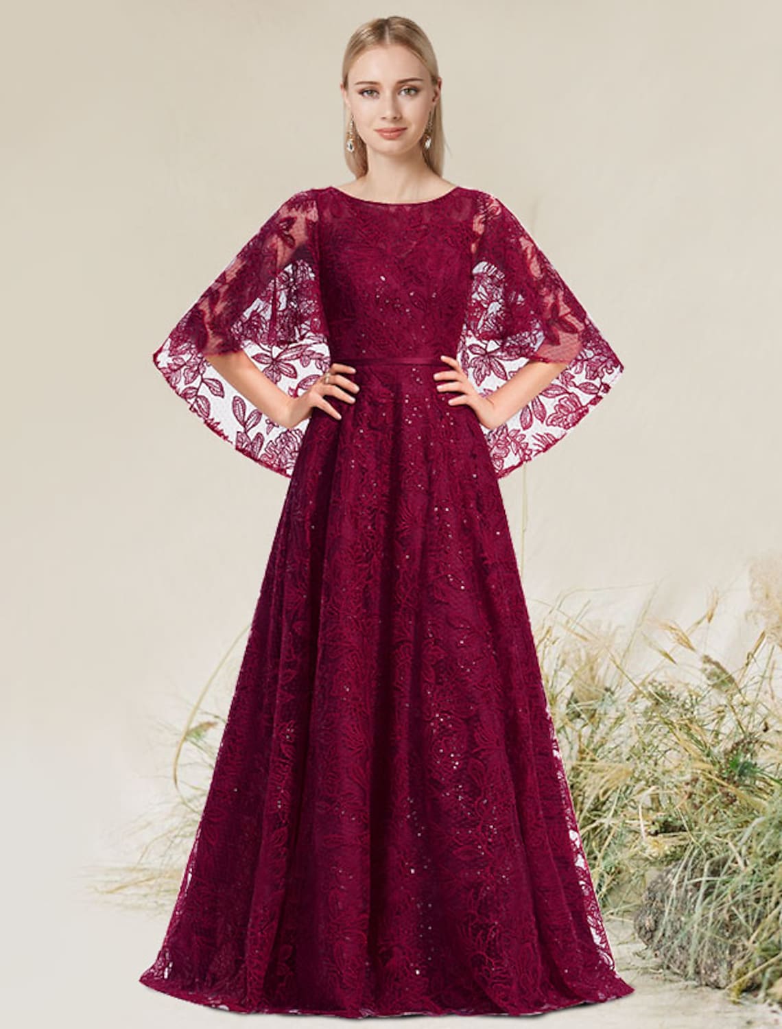 Wedding Evening Birthday Dress Short Sleeve Floor Length with Appliques