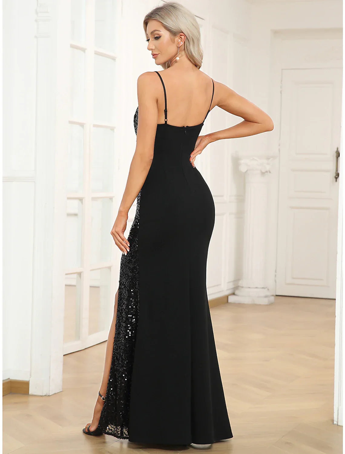 Mermaid / Trumpet Evening Gown Vintage Dress Prom Floor Length Sleeveless V Neck with Slit