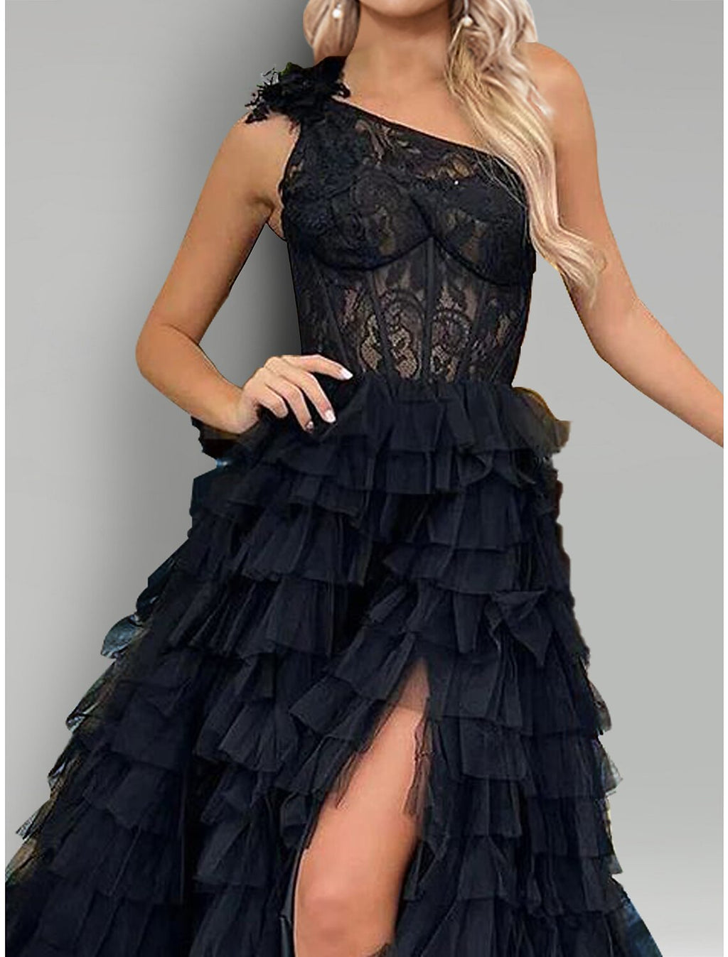 Evening Gown Floral Dress Wedding Party Sweep / Brush Train Sleeveless One Shoulder with Slit Appliques