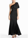 Sheath / Column Evening Gown Elegant Dress Formal Floor Length Sleeveless One Shoulder with Butterfly Shouder Flower