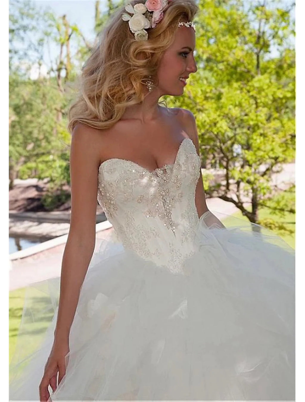 Engagement Open Back Formal Wedding Dresses Floor Length Ball Gown Strapless
