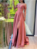 High Split Dress Wedding Guest Formal Evening Sweep / Brush Train Short Sleeve Off Shoulder with Slit Pure Color