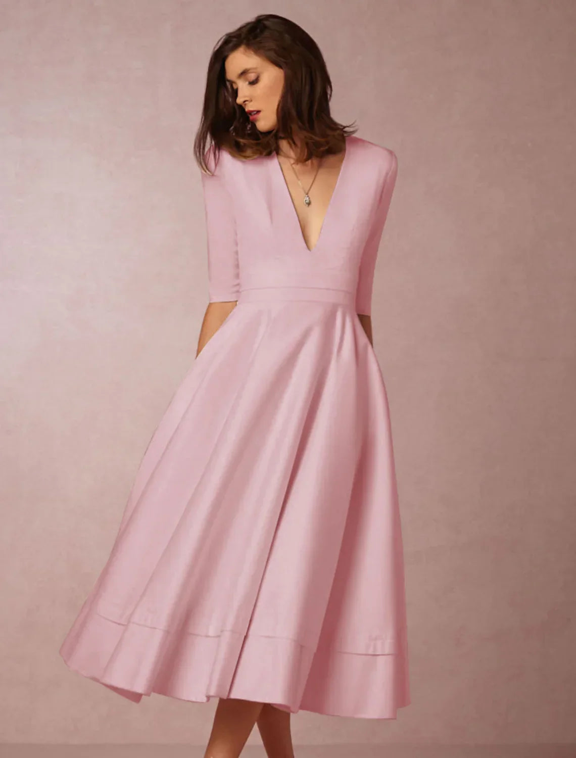 Party Half Sleeve V Neck Pocket with Pleats