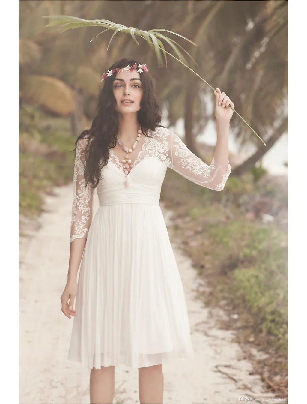 White Bridal Open Back Little Dresses Wedding Dresses Knee Length A-Line V Neck
