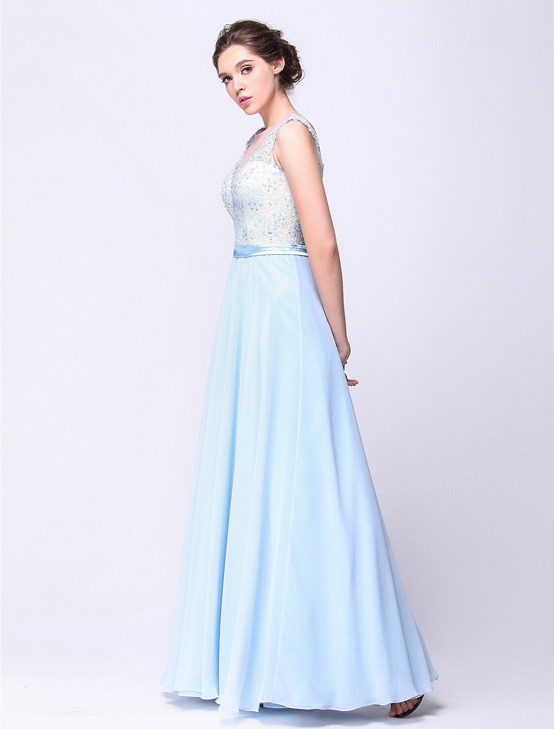 Open Back Dress Holiday Floor Length Sleeveless Beading Appliques
