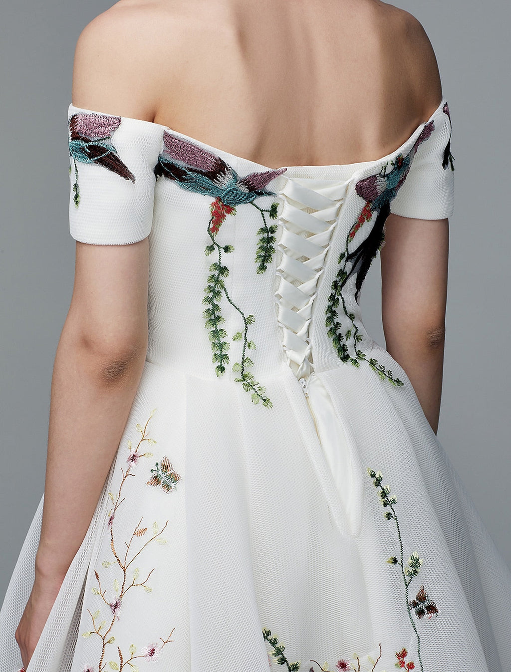 Ball Gown Cute Dress Wedding Guest Asymmetrical Short Sleeve Off Shoulder with Embroidery