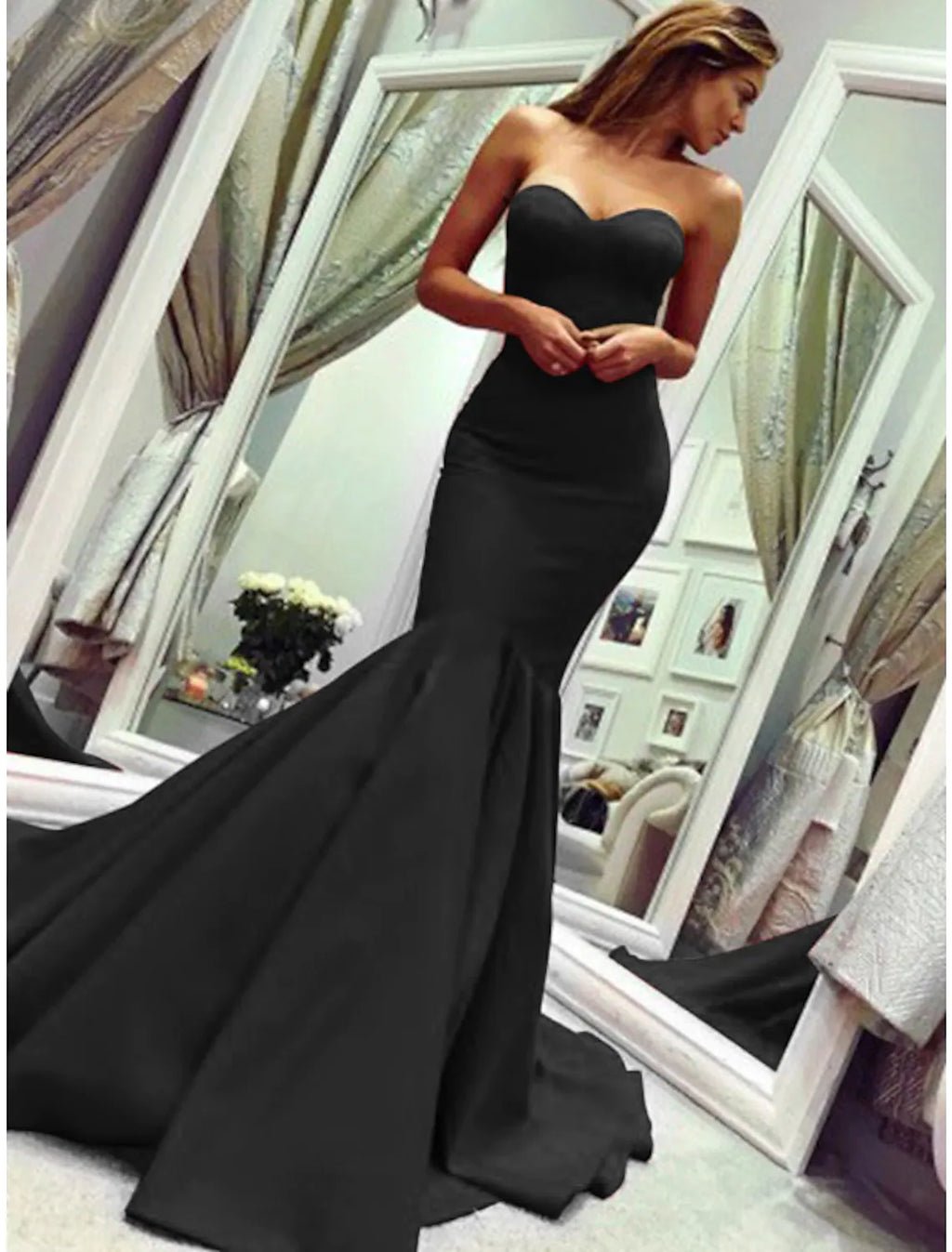 Sexy Wedding Guest Formal Evening Dress Strapless Sleeveless Fabric with Pleats