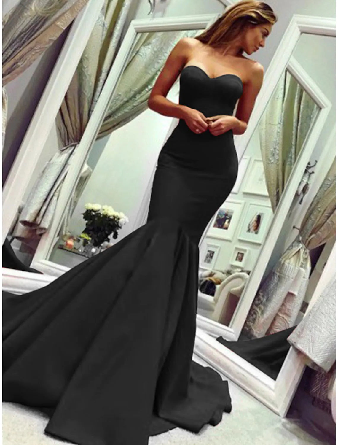 Sexy Wedding Guest Formal Evening Dress Strapless Sleeveless Fabric with Pleats