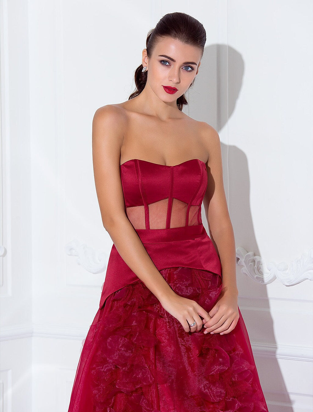 Celebrity Style Dress Holiday Floor Length Sleeveless Strapless with Sash Flower