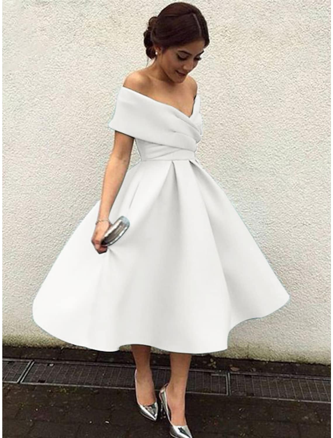 Cocktail Dresses Vintage Dress Short Sleeve V Neck Fabric V Back with Pleats