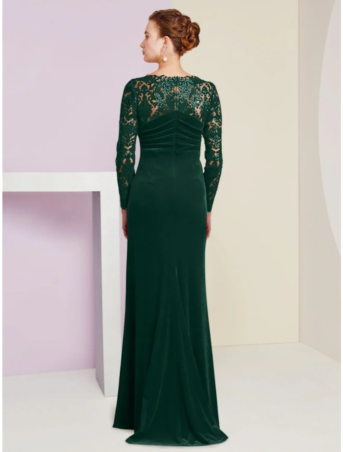 Mother of the Bride Dress Wedding Guest Party Elegant Scoop Neck Floor Length Long Sleeve with Split Front