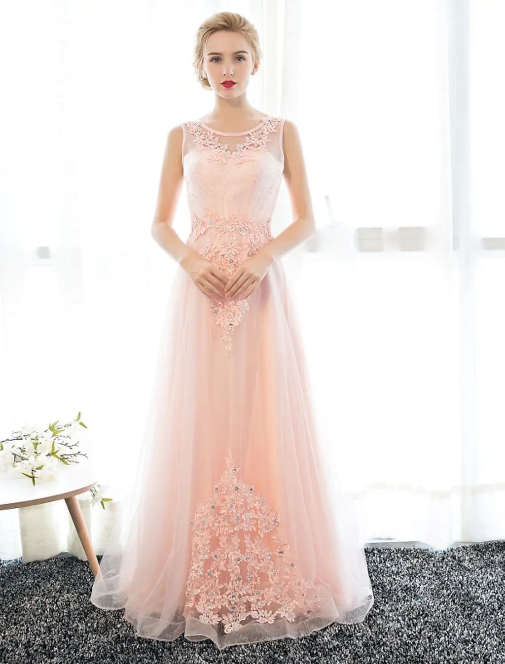 Wedding Guest Floor Length Sleeveless with Crystals Appliques
