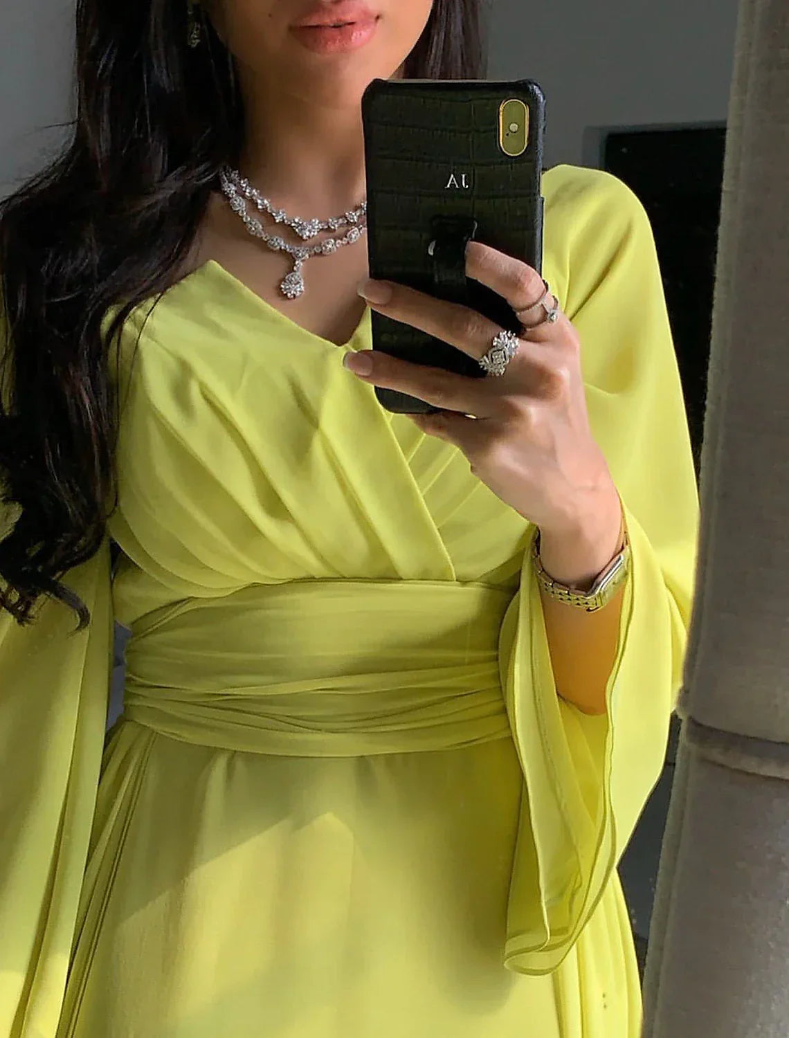 Evening Gown Elegant Dress Formal Prom Floor Length 3/4 Length Sleeve Square Neck with Ruched Strappy