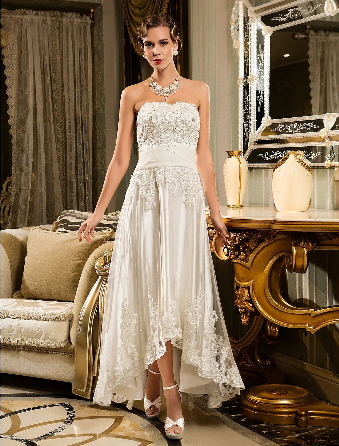 White Open Back Little Dresses A-Line Strapless Strapless Beaded Button
