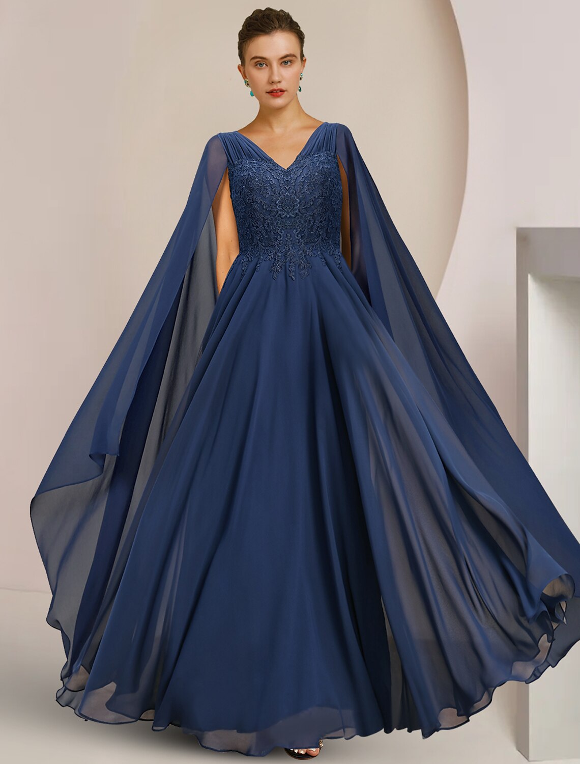 Mother of the Bride Dress Formal Wedding Guest Elegant V Neck Floor Length Sleeveless with Pleats Appliques