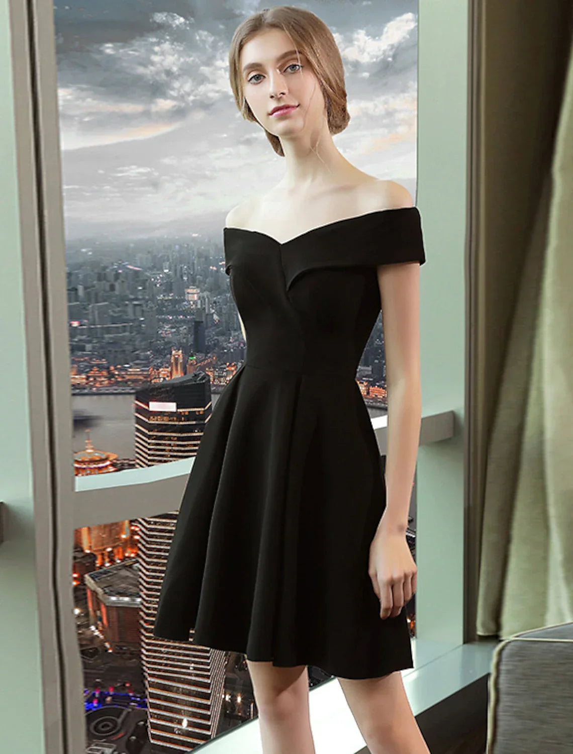 Cocktail Dresses Vintage Dress Homecoming Graduation Knee Length Short Sleeve Off Shoulder Spandex with Sleek