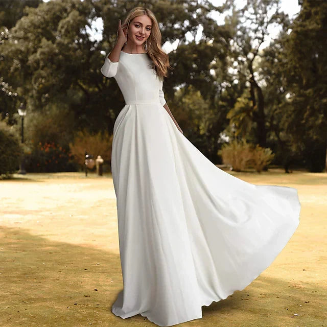 Casual Wedding Dresses A-Line Length Sleeve Pleats