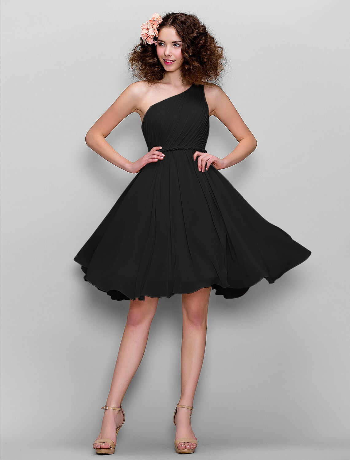 Bridesmaid Dress One Shoulder Sleeveless All Celebrity Styles Knee Length with Side Draping