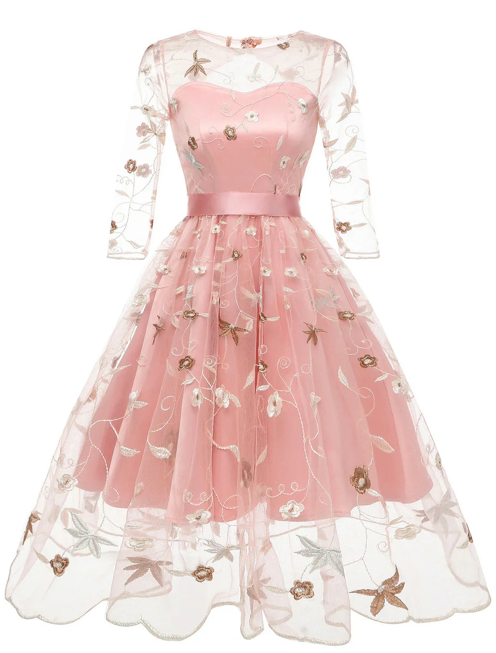 Cocktail Dresses Floral Dress Homecoming Wedding Guest Knee Length Half Sleeve Jewel Neck with Embroidery Appliques