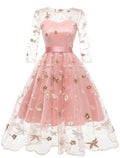 Cocktail Dresses Floral Dress Homecoming Wedding Guest Knee Length Half Sleeve Jewel Neck with Embroidery Appliques