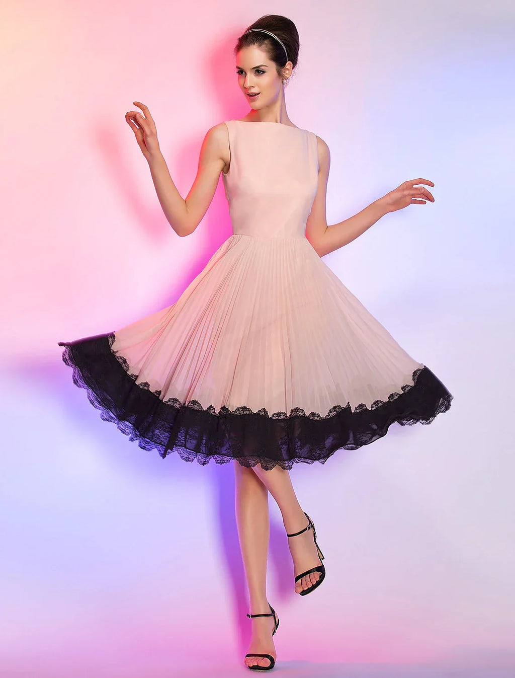 Vintage Dress Knee Length Sleeveless Boat Neck