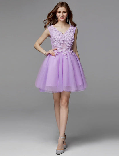 Elegant Red A-Line V-Neck Sleeveless Classic-Back Mini-Length Homecoming Dress