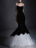 Mermaid / Trumpet Evening Gown Elegant Dress Formal Wedding Party Floor Length Sleeveless Strapless with Fringe