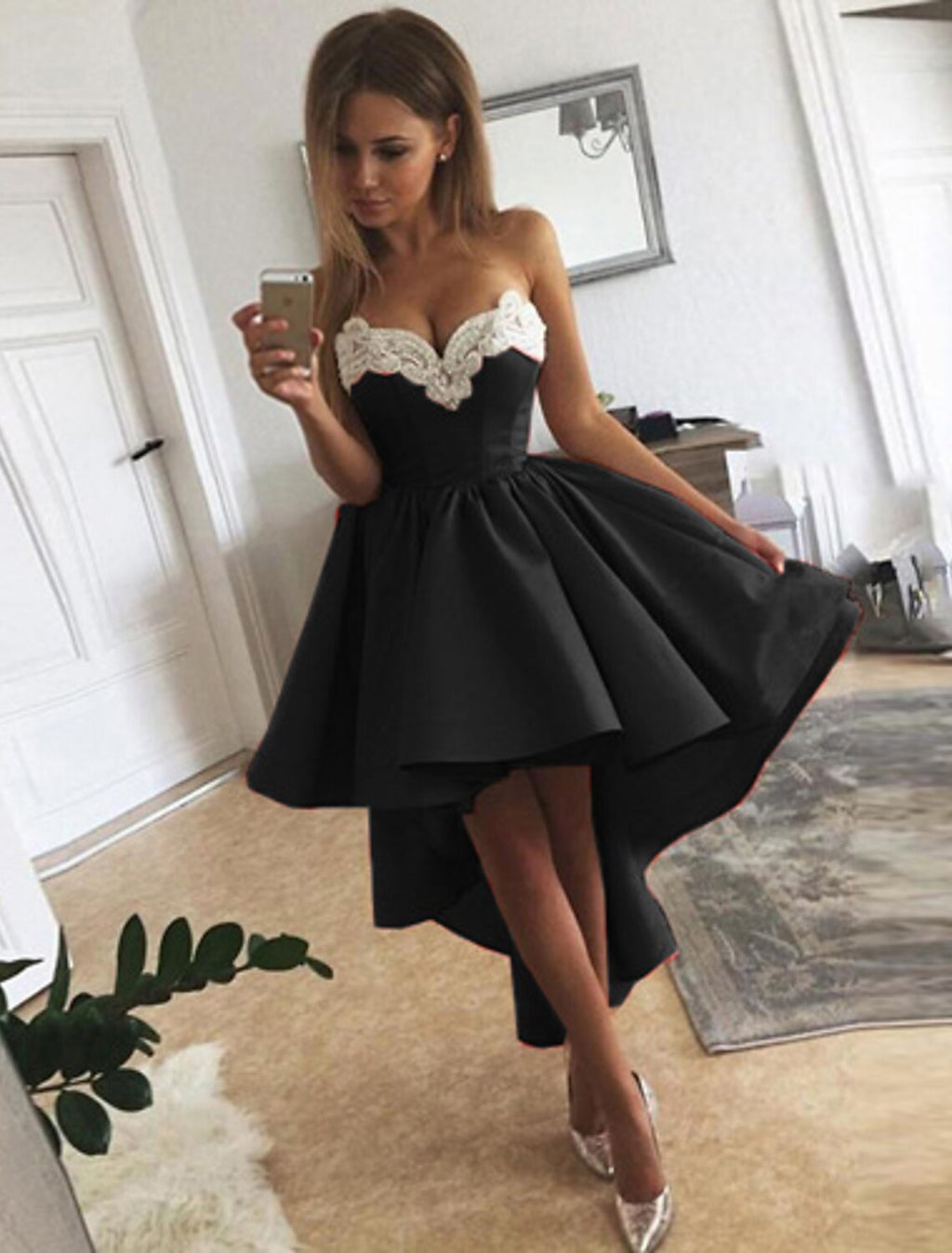 Cocktail Dresses Minimalist Dress Homecoming Graduation Asymmetrical Sleeveless Strapless with Appliques