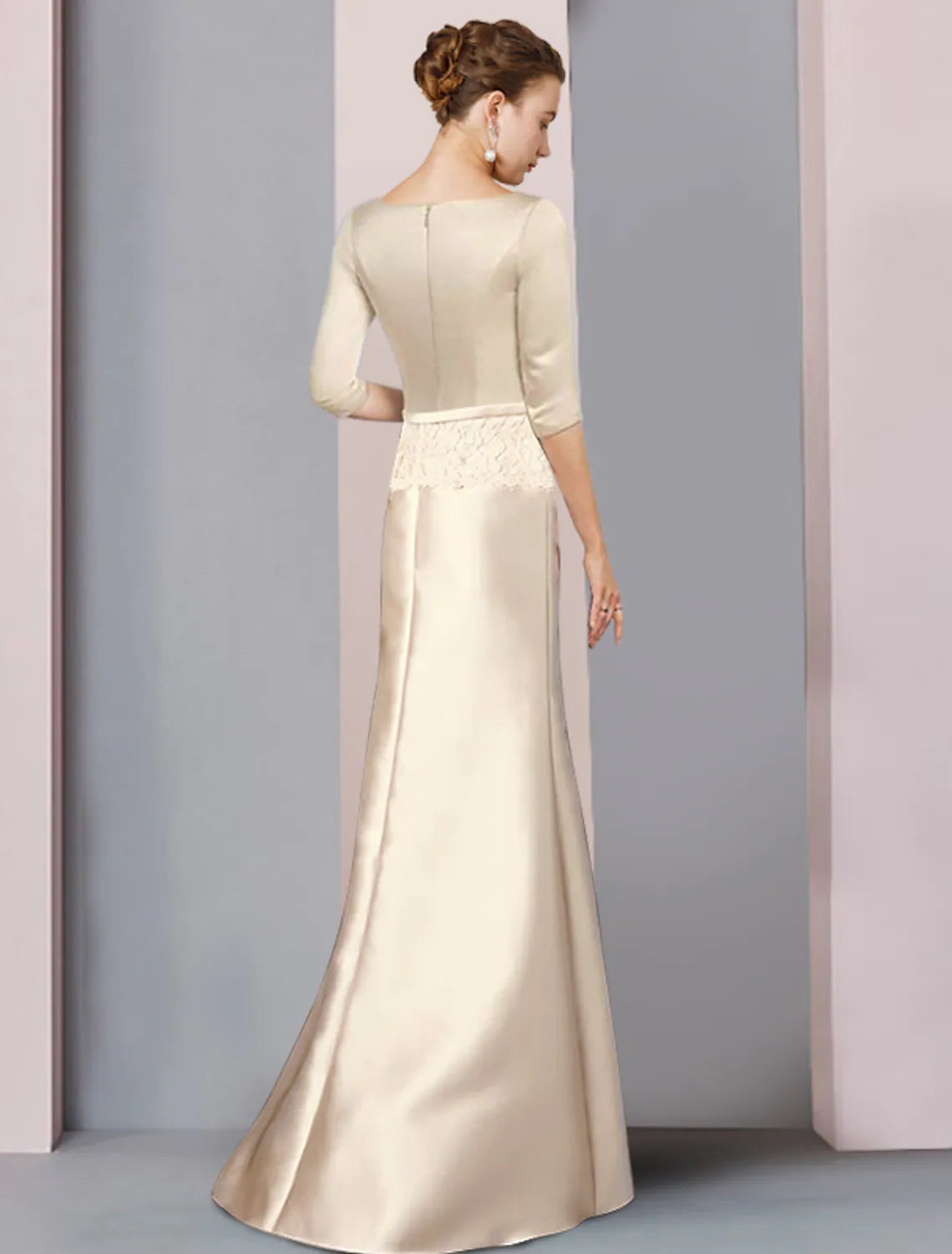 Mother of the Bride Dress Wedding Vintage Elegant V Neck Floor Length Length Sleeve with Ribbon Bow(s)